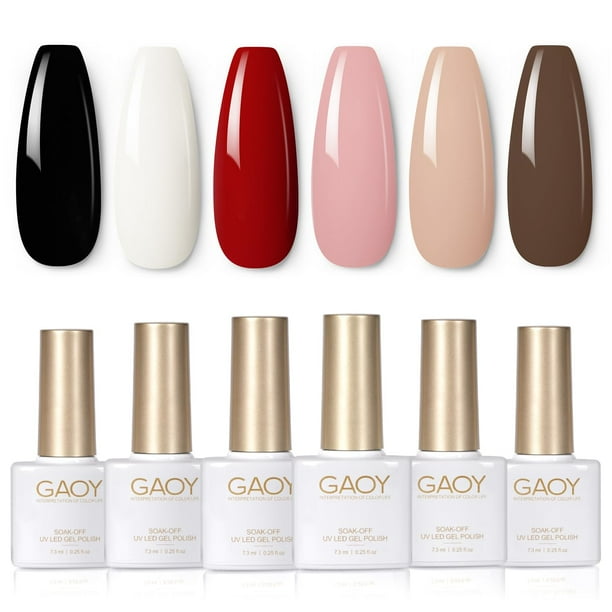 Set de esmaltes de uñas en gel GAOY blanco, rojo y negro, 6 colores, 7,3 ml