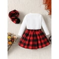 thumbnail image 4 of Bagilaanoe 3Pcs Baby Girls Fall Clothes Toddler Long Sleeve Ribbed T-shirt Tops + Plaid Skirt + Scarf 6M 12M 2T 3T 4T 5T Kids Casual Skirt Set, 4 of 9