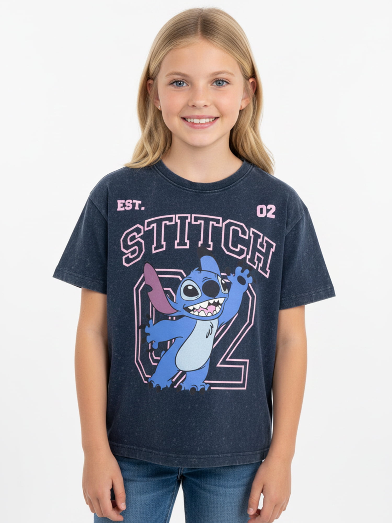 Lilo and Stitch Girls Stitch and Angel Mineral Wash Graphic T-Shirt, Sizes 4-16
