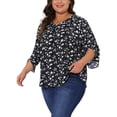 thumbnail image 4 of Blusa de gasa de mujer plus size Agnes Orinda, con cuello en V, manga 3/4, estilo casual de verano, talla 3X, color negro, 4 of 5