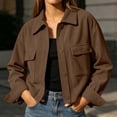 thumbnail image 5 of Edvintorg Jacket Women Long Sleeve Turndown Collar Loose Casual Button Down Coat with Pocket Fall Winter Clothes Women Brown S, 5 of 8