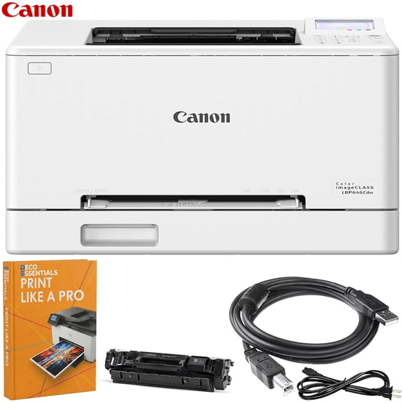 Canon Color imageCLASS Wireless Laser Single-Function Printer LBP646CDW Bundle with Printer Cable and Deco Essentials Printer eBook