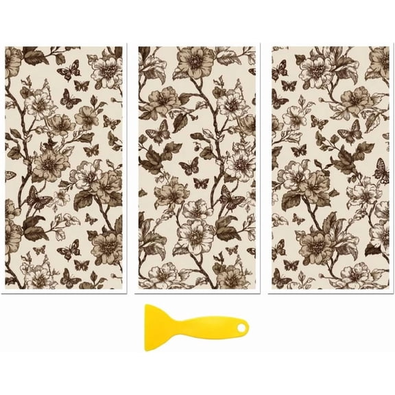 Rub on Transfer Decal Sticker DIY for Furniture Craft Decor 6"x12" Vintage Flowers and Butterflies 3Pcs Waterproof UV DTF Transfer DIY for Drawer Dresser Glass Porcelain Wood Plastic Window