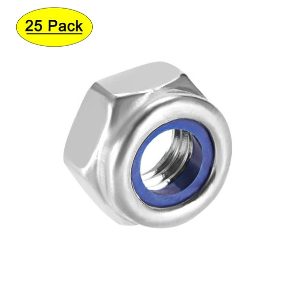 M6 x 1mm Nylon Insert Hex Lock Nuts, 201 Stainless Steel, 25 Pcs