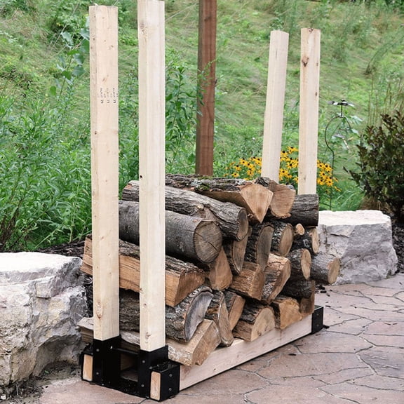 HONMEET Firewood Storage Rack 1Pc Black Holder for Fireplace, Porch, Outdoor Wood Log Organizer