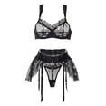 thumbnail image 2 of Aayomet Lingerie Set for Women Set Star Print See Through Mesh Sexy Underwear Three Piece Set (Black, S), 2 of 5