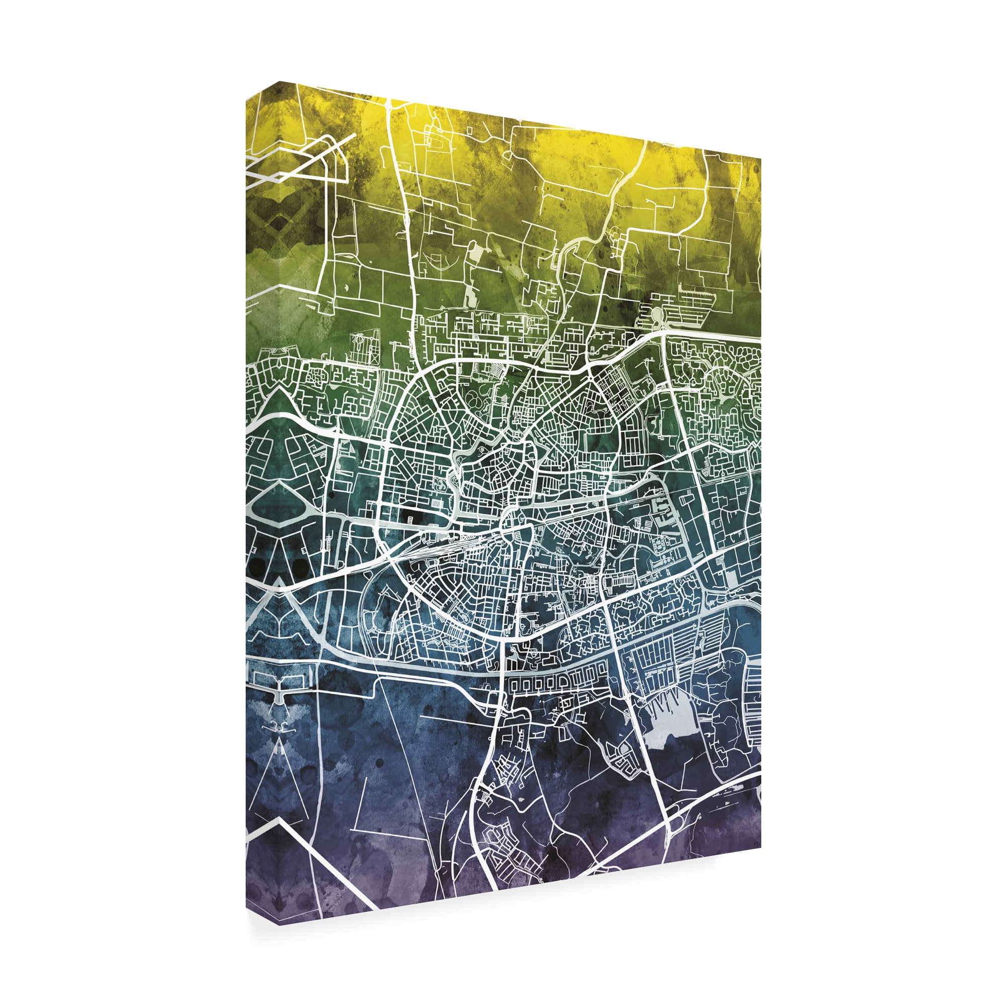 Trademark Fine Art 'Leeuwarden Netherlands City Map Blue Yellow' Canvas Art by Michael Tompsett