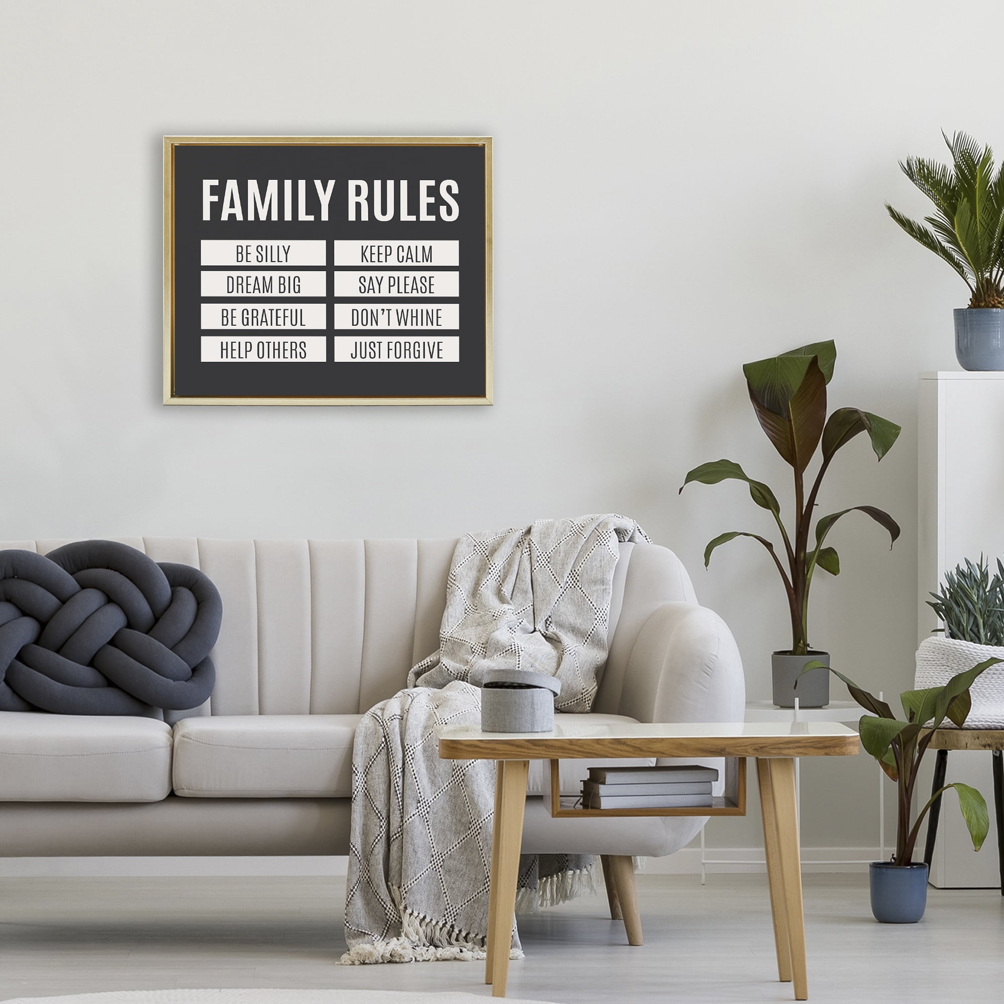 Stupell Industries Family Rules Simple Black Gold Framed Floater Canvas Wall Art, design by SD Graphics Studio