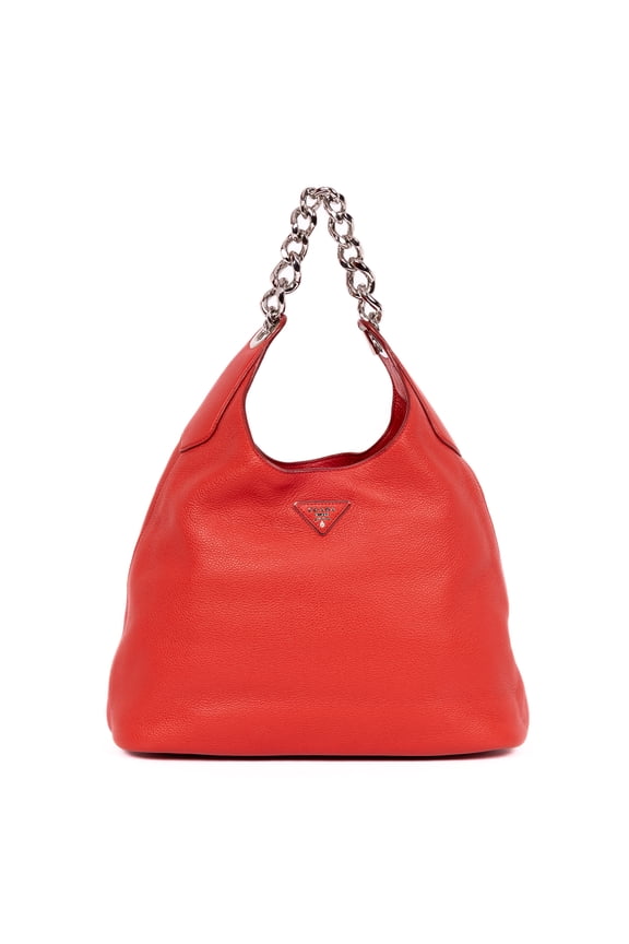 Pre-Owned Prada Red Maillon Chain Hobo Shoulder Bag Vitello Daino Leather