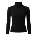 thumbnail image 3 of Long Sleeve Shirts for Women Plus Size Women Casual Solid Color Bottoming Shirt Slim High Collar Knitted Long Sleeved Top Z0E-Black, One Size, 3 of 4