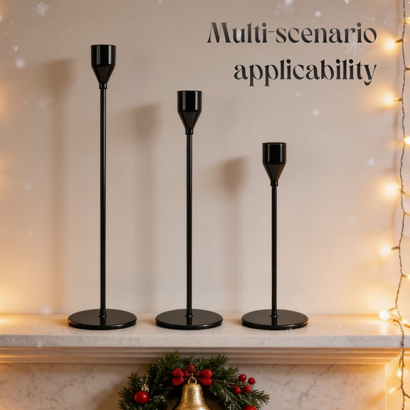 3-Piece Matte Black Candlestick Holders, Taper Candle Holders for 3/4 inch Candles&Led Candles, Decorative for Wedding Dining Party
