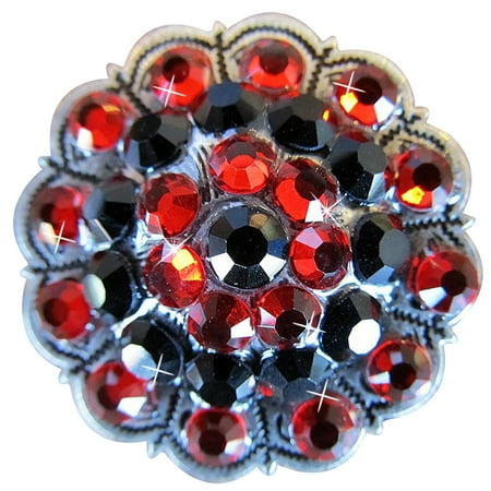 

59HS Set Of 16 Western Screw Back Concho Silver Finish Jet Siam Crystal Bling
