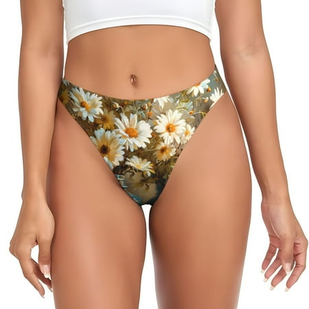 Qokaie Rustic Daisy Mason Jars Printed Women s Cotton Thong Underwear  Sexy Breathable Panties G-string-X-Large