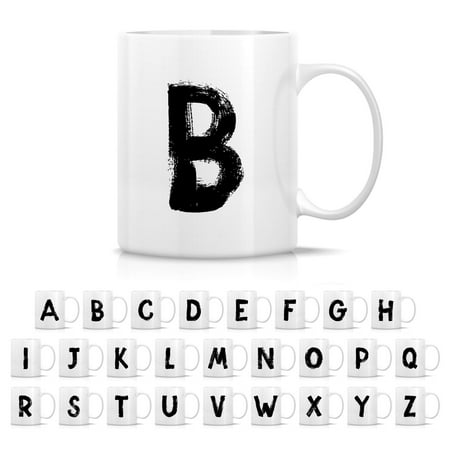 

Initial A-Z Hand Drawn Grunge Alphabet Monogrammed Monogram Mug Ceramic Tea Coffee Mugs - Appreciation Thank You Holiday Birthday Gifts for her friend coworker sister bestie - B Initial 11oz