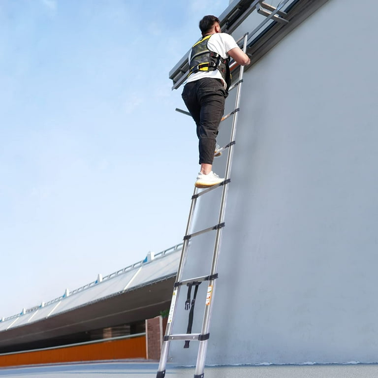 10.5 FT Stainless Steel Telescoping Ladder - 330lb Capacity, Collapsible & Lightweight For Home & Outdoor Work