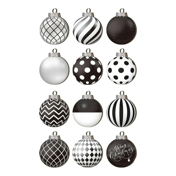 12ct Black and White Christmas Ball Ornaments Set - 60mm Shatterproof Elegant Xmas Tree Decorations, Boho Style Hanging Ornaments for Holiday Home & Party Decor