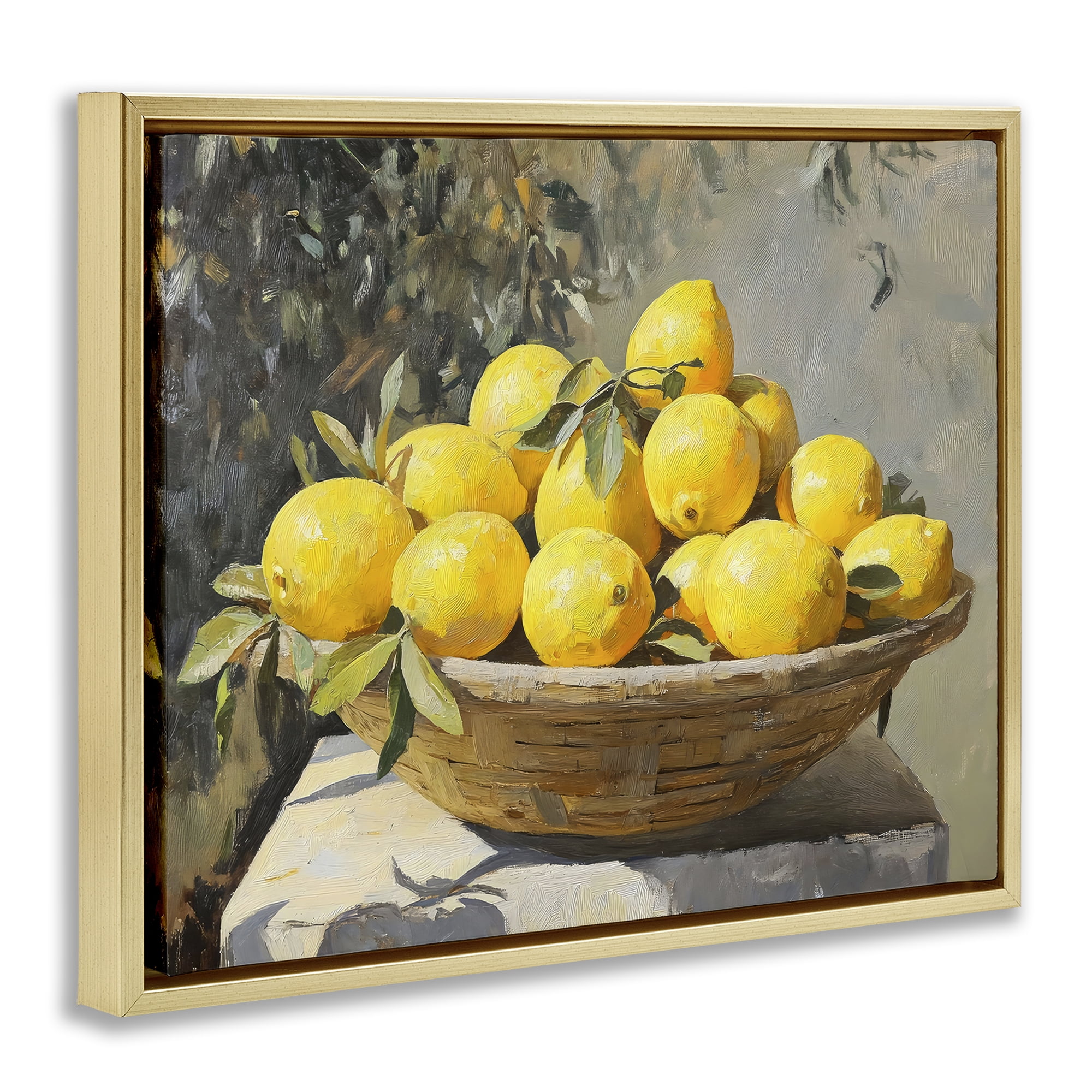 Stupell Industries Basket of Lemons in Sunlight Gold Framed Floater Canvas Wall Art, design by Creative Studio