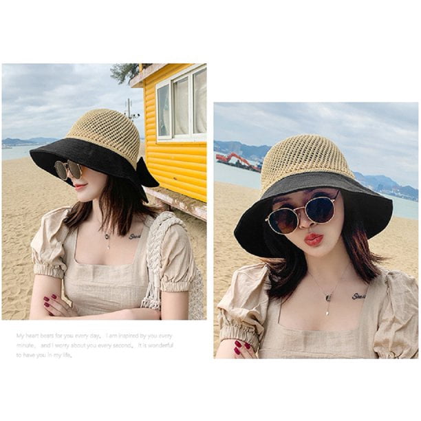 Women Beach Hat Foldable Straw Sun Visors For Women Sun Protection Wide  Brim Bowknot Sun Hat Empty Top Breathable Summer Beach Hat 
