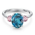 thumbnail image 3 of Gem Stone King 3.50 Ct Oval London Blue Topaz Pink Lab Grown Diamond 925 Sterling Silver Ring, 3 of 6