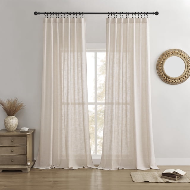 Cortinas Joydeco de Lino Semitranslúcidas 180 cm Beige Rosado 2 Paneles