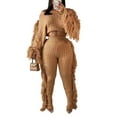 thumbnail image 5 of Aoochasliysweat Suits for Womens 2 Piece Women Trendy Casual Clothes Solid Color Two Piece Knitted Long Sleeve Tassel Outfits, 5 of 6