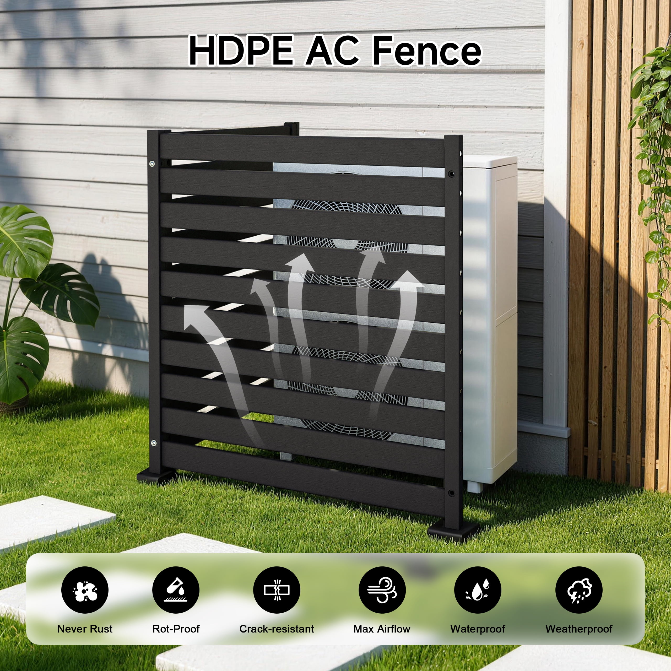 Amoveo Outdoor Privacy Screen Fence, 38"W x 42"H HDPE Weather-Resistant Fence for AC Units and Trash Cans, Includes Ground Stakes & Base Plates,3-Pack