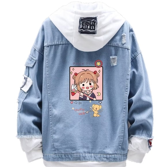 Chaqueta de mezclilla con estampado de tarjetas de estilo moderno Captor Girl Sakura