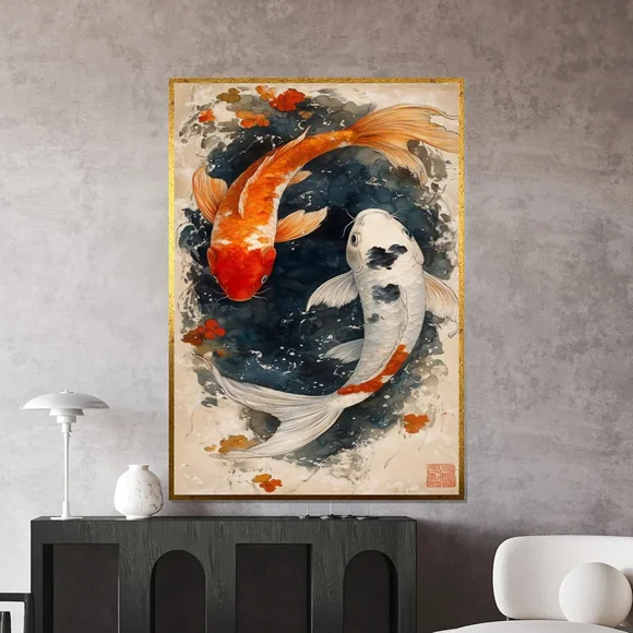 Koi Fish Yin Yang Feng Shui Canvas Print - Wall Art Poster for Bedroom Study Studio Living Room Home Decor50 x 70 cm, unframed,05