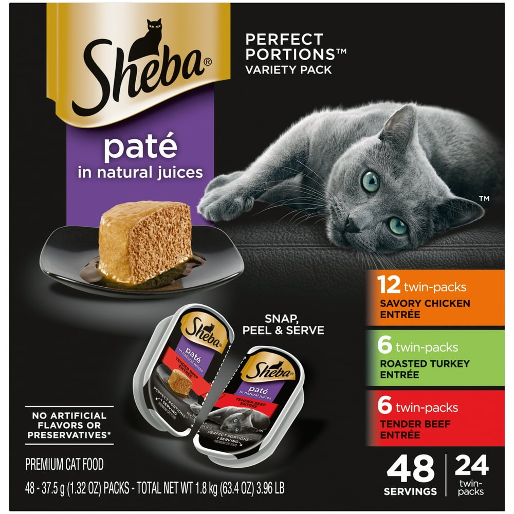 SHEBA Wet Cat Food Pate Variety Pack, Savory Chicken, Roasted Turkey