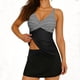 thumbnail image 1 of Trajes de Baño Tankini de Mujer sin Mangas Impresión Push-Up Acolchado V-Cuello Nudo Delantero de Dos Piezas con Falda Inferior, 1 of 6