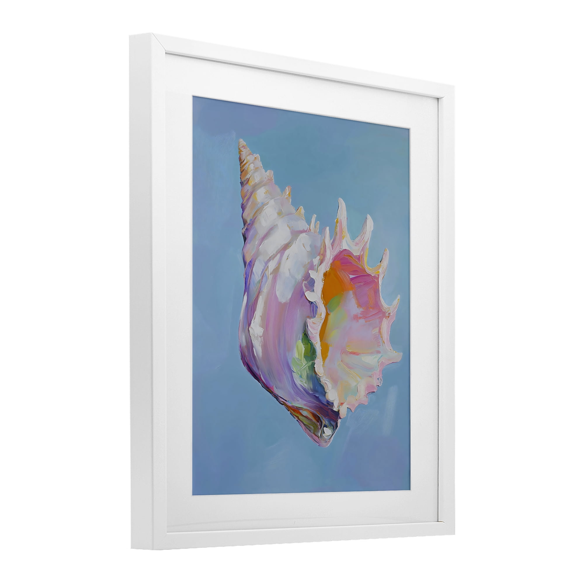 Stupell Industries Pastel Hued Conch on Blue White Framed Print Under Glass, design by The Prints Vibe