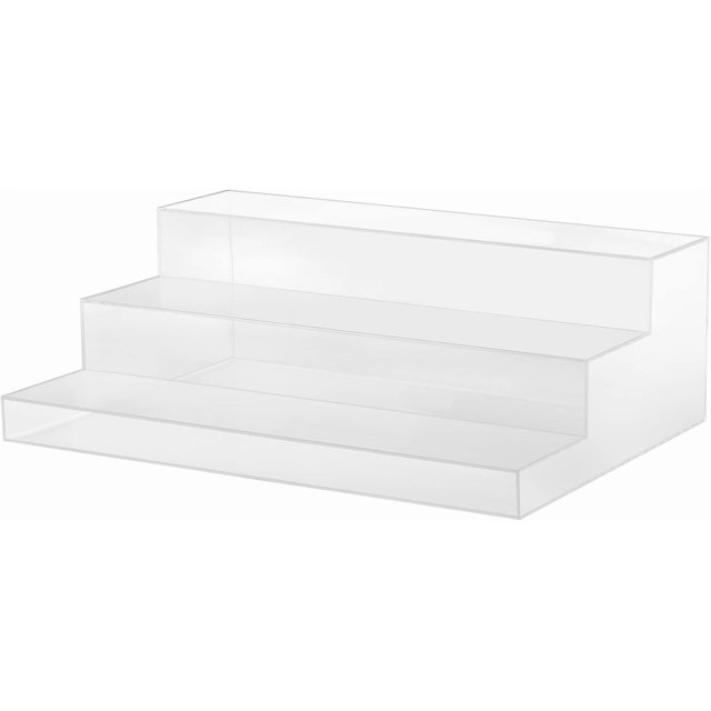 CiaoHER Large Acrylic Wine Liquor Bottle Rack 3 Tier Clear Countertop Riser Display for Bar Coffee Leisure Station Retail Store Shop Grocery Collection Organizer Stand (20''-1pack)