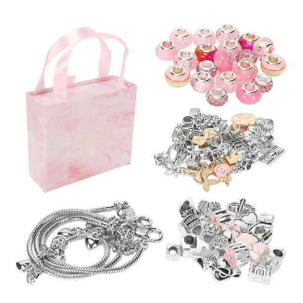 Bracelet Making Kit Exquisite Basic Bracelet Pendant Large Beads Colored Beads DIY Jewelry Making Set Pink