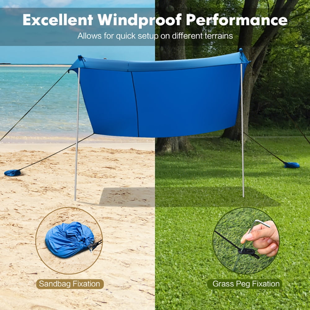 Aimee Lii 7 x 7 Feet Family Beach Tent Canopy Sunshade with 4 Poles, Gazebo Tent for Party Wedding BBQ Events, Blue Aimee Lii 7 x 7 Feet Family Beach Tent Canopy Sunshade with 4 Poles, Gazebo Tent for Party Wedding BBQ Events, Blue
