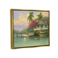 thumbnail image 3 of Tropical Vacation Seaside House Landscape Painting Metallic Gold Framed Art Print Wall Art, 3 of 6