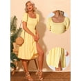 thumbnail image 2 of Unique Bargains Women's Gingham Short Sleeve Casual Plaid Smocked Dress S Yellow, 2 of 6
