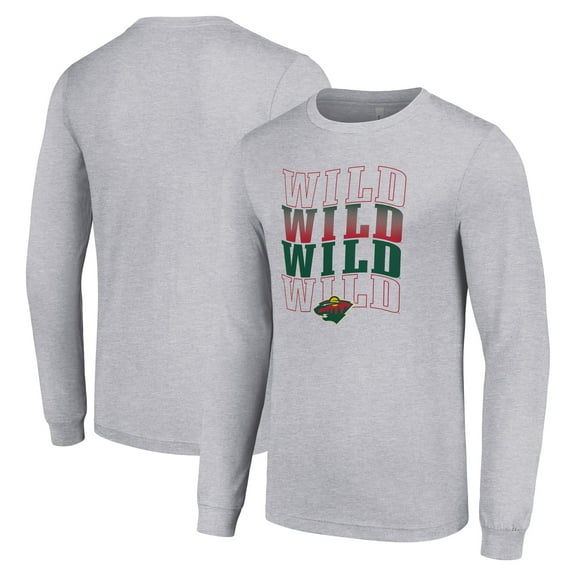Men's Starter Heather Gray Minnesota Wild Four Team Name Logo Long Sleeve Graphic T-Shirt