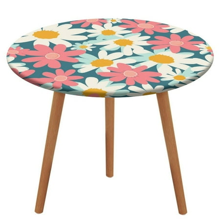 

ZHANGS Fresh Daisy Patch 588 Round Table Cover Stain-Resistant Fitted Tablecloth Oil-Proof Wipeable Elastic Table Cover Waterproof Table Cloth for Halloween Thanksgiving Christmas