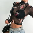 thumbnail image 5 of ZPAQI Womens Summer Long Sleeves Mock Neck Crop Top Romantic Colored Angel Cupid Printed T-Shirt See Through Mesh Party Club Blouse 4 Colors, 5 of 19