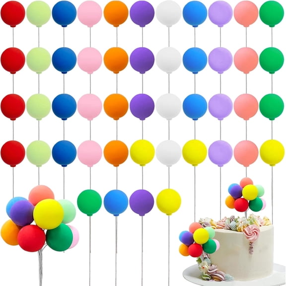 Colorful Balloon Cake Toppers Tutuviw 40 Pcs Rainbow Cupcake Picks Round Clay Ball Cupcake Toppers Ball Shaped Cake Topper Cake Decoration for Wedding Baby Shower DIY Party (Rainbow Color)