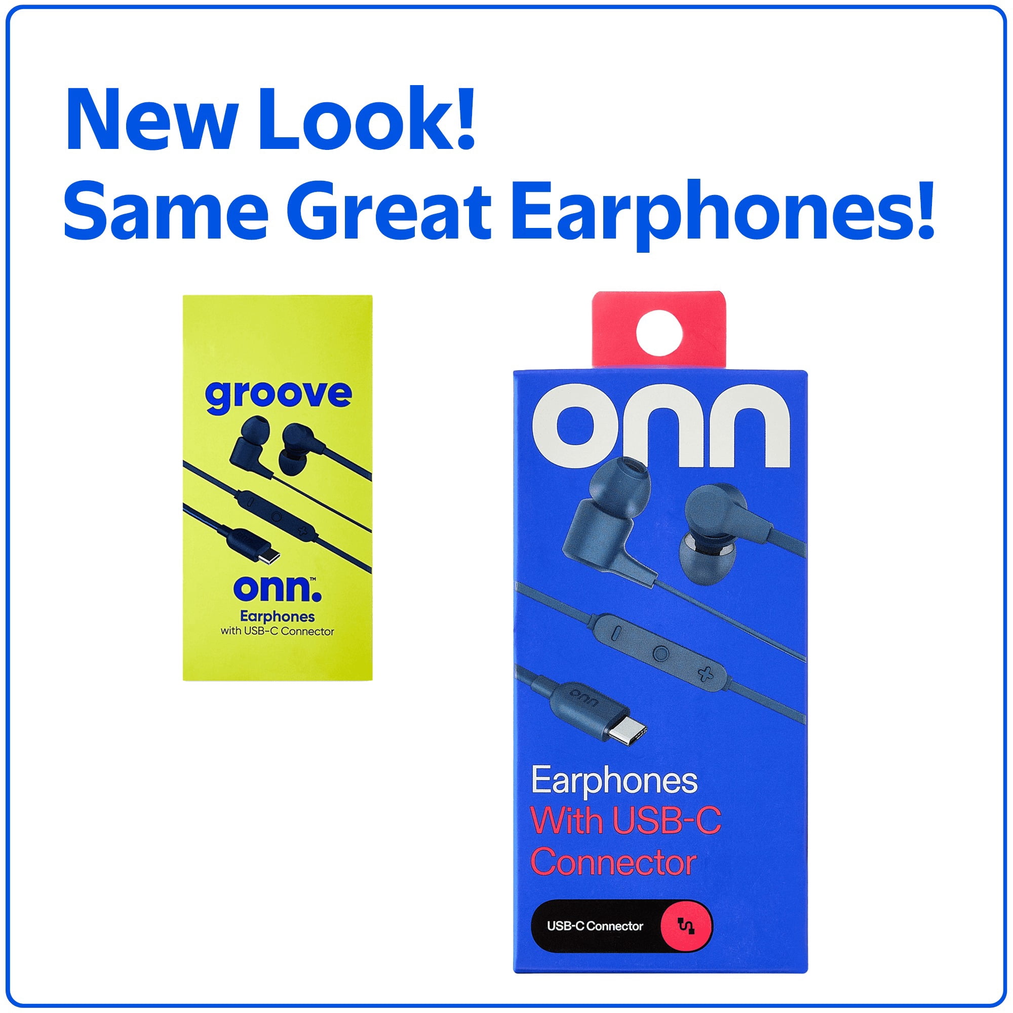 onn Earphones with USB-C Connector, Built-In Microphone, Navy