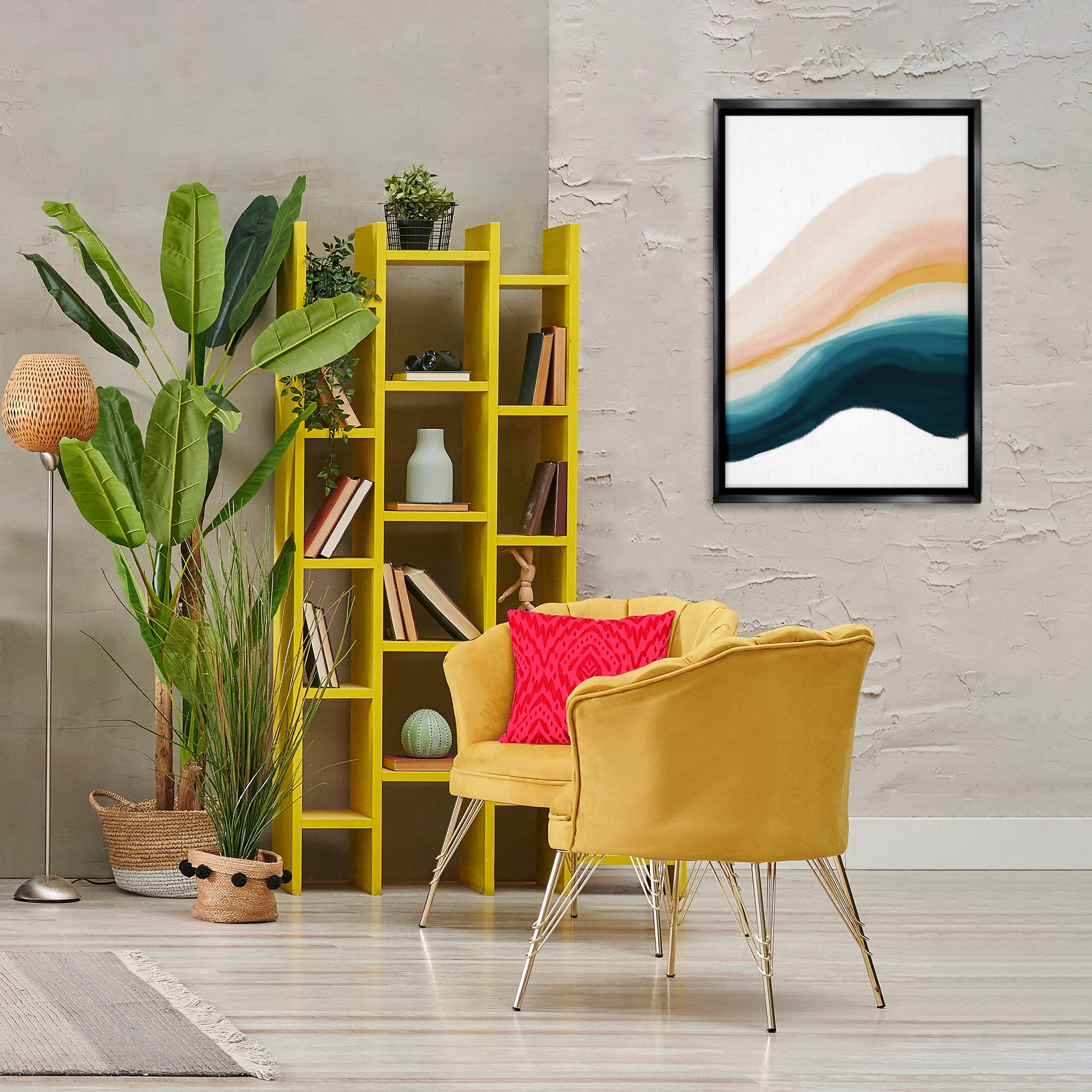 Stupell Industries Peach Swirl Abstraction Abstract Painting Black Floater Framed Canvas Art Print Wall Art, 21 x 31