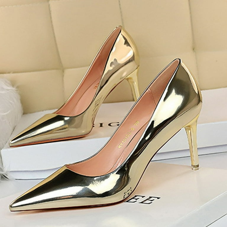 LIANGP Women s High Heels Fashionable Metal Heel High Heels Metallic High Heel Shoes With Pointed Toes Ladies Shoes Gold Size 6.5 Walmart