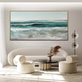 thumbnail image 3 of Original Ocean Landscape Oil Painting on Canvas Large Wall Art Abstract Green Wall Art Beach Decor Modern Living Room Wall Decor,Unstretched,Frameless,(114*228cm)45*90lnches, 3 of 5