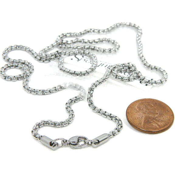 24 inch Long Hypoallergenic 304 Grade Stainless Steel 2mm Silver Box Chain Necklace with Lobster Clasp