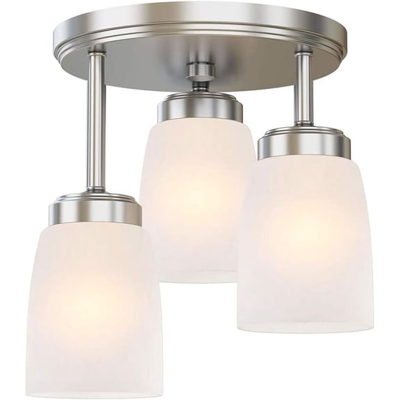 GZBtech 3-Lights Semi Flush Mount Ceiling Light, Modern Brushed Nickel Ceiling Hallway Light Fixtures for Entrance Closet Kitchen Laundry Room Bedroom