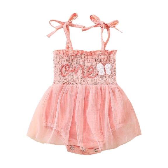 Vividxx Baby Girls Bodysuits With Embroidered Straps And Mesh Dress Romper Soft Elastic Waist For Newborn Newborn Casual Onesie Summer Fall Onesie Solid Color O-Neck Cozy Dailywear