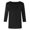 thumbnail image 5 of Htigea 3/4 Length Sleeve Womens Tops Waffle Knit Casual Loose Fit Crewneck T Shirts Basic Tunic Tees Three Quarter Sleeve Today Sales Black,XXL, 5 of 5