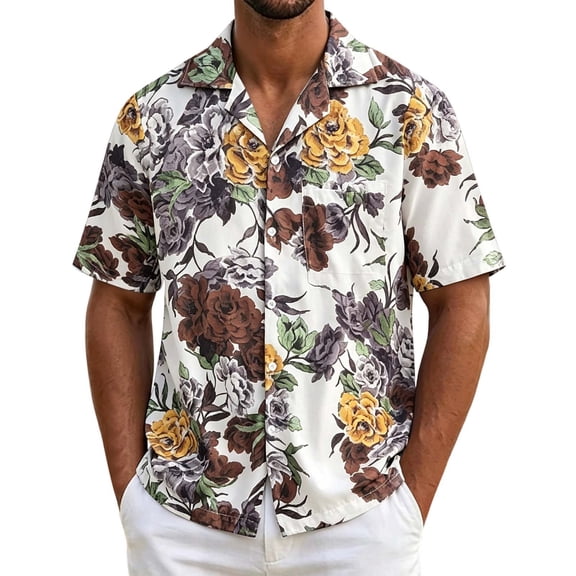 Enjoytime Mens Summer Shirts Print Short Sleeve Button Down Shirts Hawaiian Beach Vacation Casual Shirt