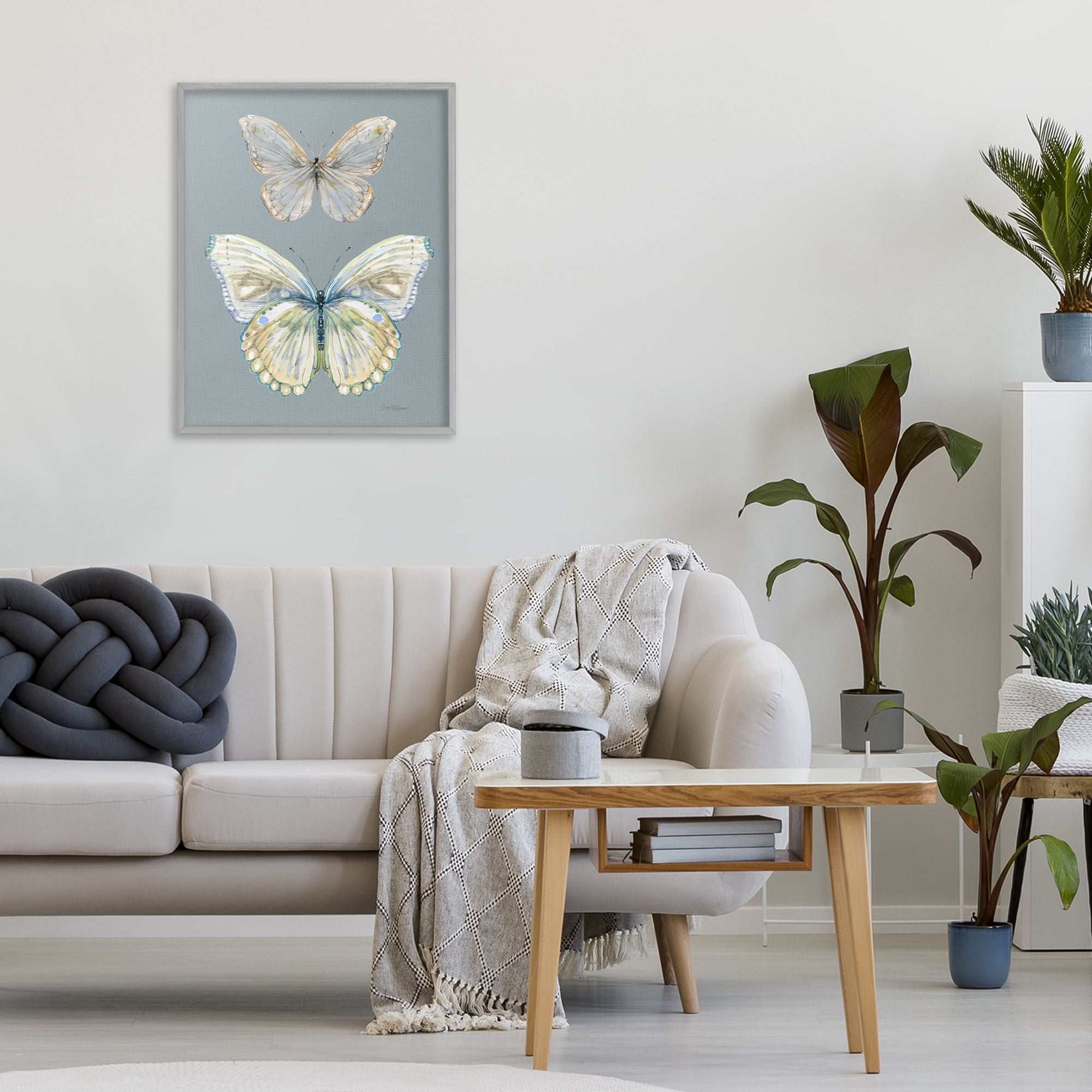 Stupell Industries Butterfly Pair Study Gray Framed Giclee Art, design by Carol Robinson